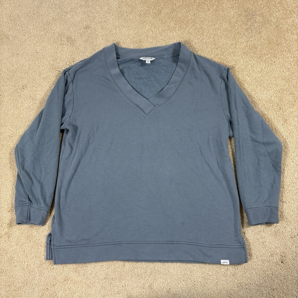 Orvis Women's L Large Slate Blue Gray V-Neck Pullover Long Sleeve Sweater Top